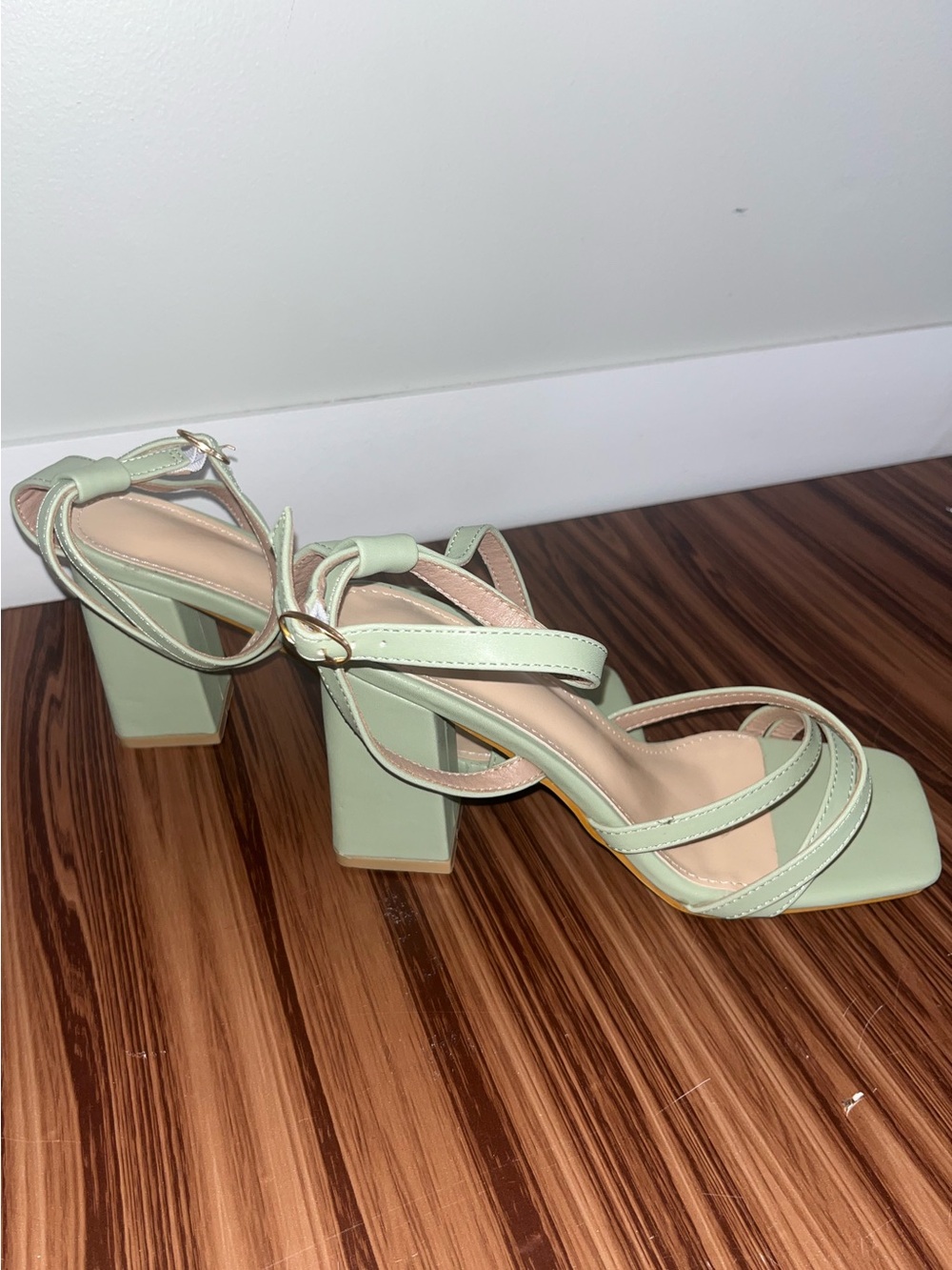 Women’s Strappy Square-Toe Ankle Strap Sandals in Sage Green - Picture 2 of 5